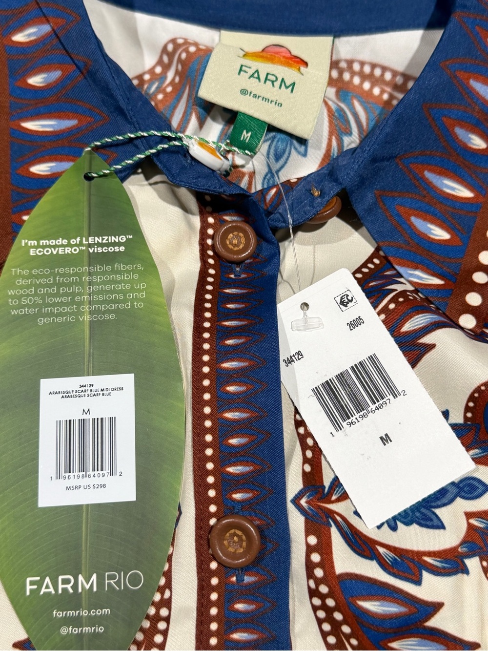 FARM RIO Arabesque Scarf Midi Dress in Blue, Cream and Brown - Picture 10 of 10